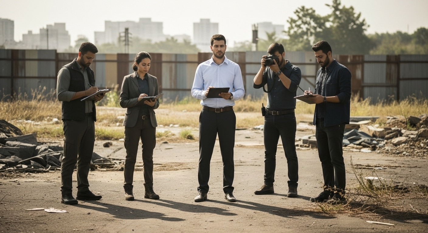 Professional detective team analyzing case evidence in modern office